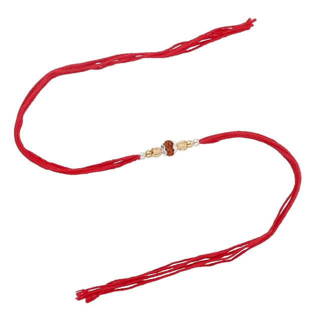 Original Silver 1 Rudraksha Rakhi for Brother | Traditional Red Cotton Thread with Gold Plated Balls & Silver Beads | Handmade Spiritual Raksha Bandhan Rakhi for Men & Boys