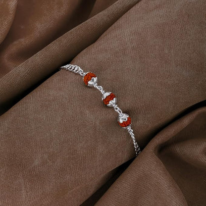 925 Silver 3 Rudraksh Beads Rakhi Bracelet for Men | Adjustable Cable Link Silver Bracelet | Spiritual Raksha Bandhan Gift | Designer Rudraksh Bracelet