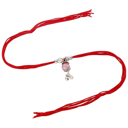 Original Silver Pink Bead Bhabhi(Lumba) Rakhi for Women | Designer Lumba Rakhi with Red Sacred Thread | Traditional Rakshabandhan Gift for Bhabhi & Sister-in-Law