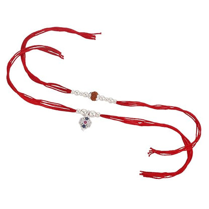 Original Silver Couple Rakhi Set for Bhai Bhabhi | Rudraksha & Silver CZ Lumba Rakhi | Red Cotton Thread | Traditional Raksha Bandhan Gift | Combo Pack