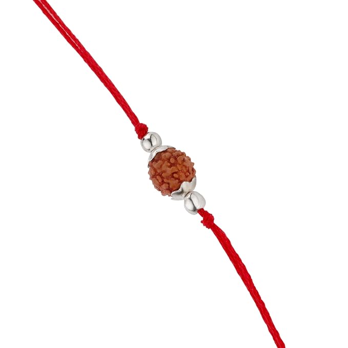 925 Silver Rudraksha Rakhi for Brother | 7.5 MM Bead with Red Thread | Silver Rakhi | Raksha Bandhan Gift for Bhai