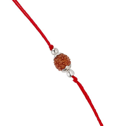 925 Silver Rudraksha Rakhi for Brother | 7.5 MM Bead with Red Thread | Silver Rakhi | Raksha Bandhan Gift for Bhai
