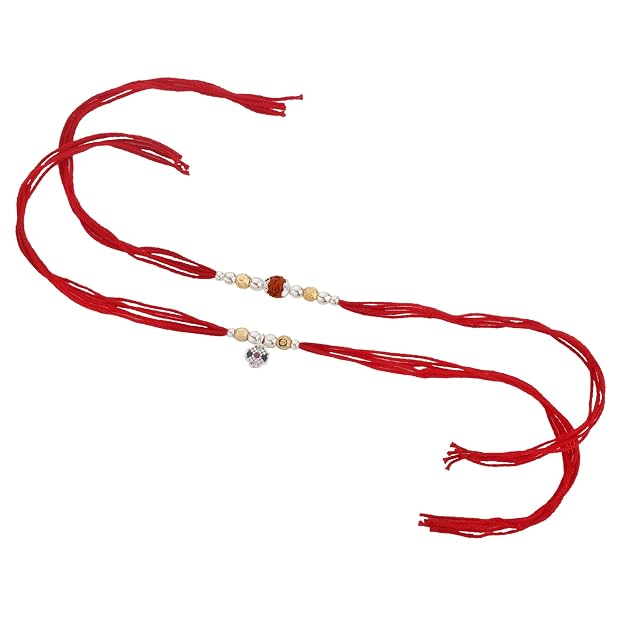 Original Silver Couple Combo Rakhi Set for Bhai & Bhabhi | Rudraksha & Lumba Rakhi | Gold Plated & Silver Beads | Handmade Raksha Bandhan Gift Set