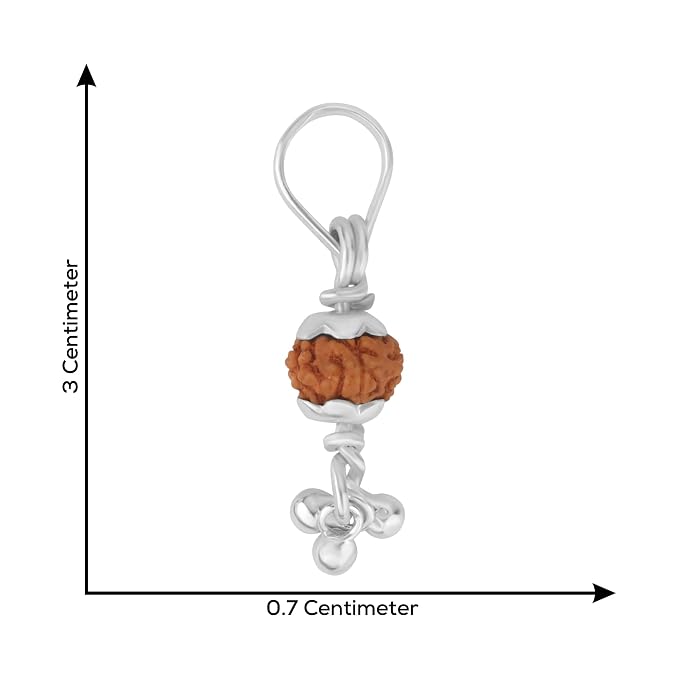 925 Silver Rudraksh Pendant with Hook for Men & Women | Natural 7 MM Rudraksha Bead | Religious Silver Pendant | Lightweight Daily Wear | Pendant with Bead Cap & Dangle