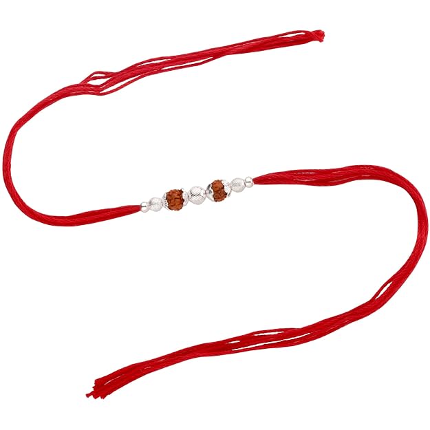 Original Silver Rudraksha Rakhi for Brother | 2 Beads | Red Handwoven Cotton Thread Rakhi | Traditional Raksha Bandhan Bracelet | Spiritual Silver Rakhi Gift