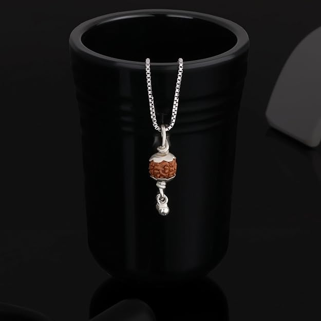 925 Silver Rudraksh Pendant for Men & Women | Natural Rudraksha Bead 7.5 MM | Lightweight Religious Pendant | Silver Finish | Daily Wear | Bead Cap & Dangle