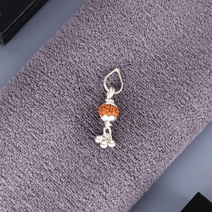 925 Silver Rudraksh Pendant with Hook for Men & Women | Natural 7 MM Rudraksha Bead | Religious Silver Pendant | Lightweight Daily Wear | Pendant with Bead Cap & Dangle