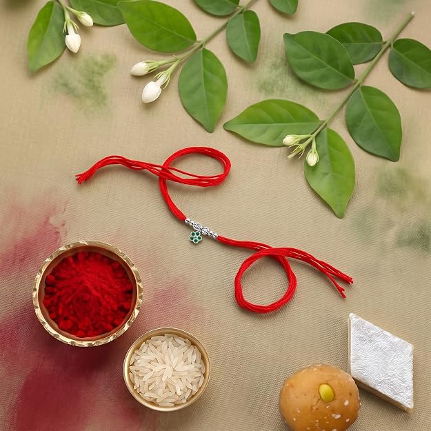 Original Silver Bhabhi(Lumba) Rakhi for Women | Designer Lumba Rakhi with Red Sacred Thread | Traditional Rakshabandhan Gift for Bhabhi & Sister-in-Law
