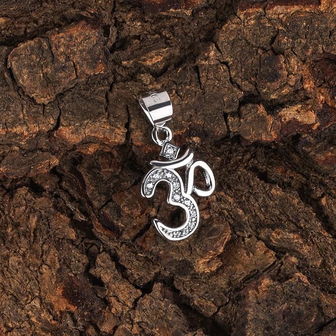 925 Sterling Silver OM Pendant for Men & Women | Cubic Zirconia Studded Om Symbol | BIS Hallmarked | Religious Spiritual Pendant | Daily Wear Jewellery | Made in India