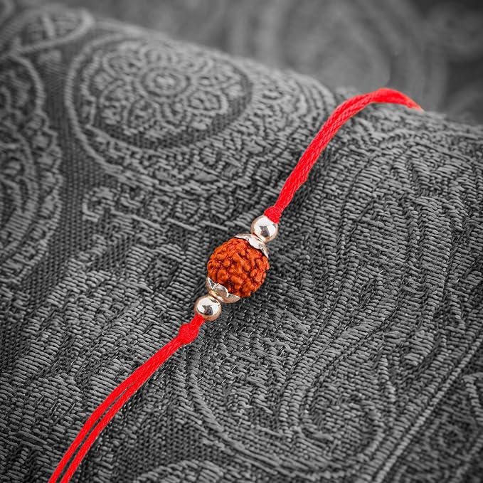 925 Silver Rudraksha Rakhi for Brother | 7.5 MM Bead with Red Thread | Silver Rakhi | Raksha Bandhan Gift for Bhai
