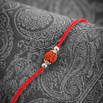 925 Silver Rudraksha Rakhi for Brother | 7.5 MM Bead with Red Thread | Silver Rakhi | Raksha Bandhan Gift for Bhai