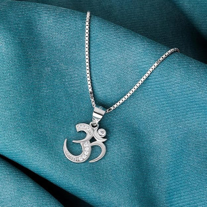 925 Sterling Silver OM Pendant for Men & Women | Cubic Zirconia Studded Om Symbol | BIS Hallmarked | Religious Spiritual Pendant | Daily Wear Jewellery | Made in India