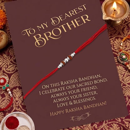 Original Silver Rudraksha Rakhi for Brother | 2 Beads | Red Handwoven Cotton Thread Rakhi | Traditional Raksha Bandhan Bracelet | Spiritual Silver Rakhi Gift