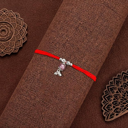Original Silver Pink Bead Bhabhi(Lumba) Rakhi for Women | Designer Lumba Rakhi with Red Sacred Thread | Traditional Rakshabandhan Gift for Bhabhi & Sister-in-Law