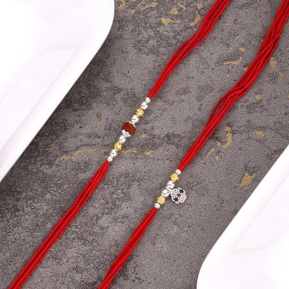 Original Silver Couple Combo Rakhi Set for Bhai & Bhabhi | Rudraksha & Lumba Rakhi | Gold Plated & Silver Beads | Handmade Raksha Bandhan Gift Set