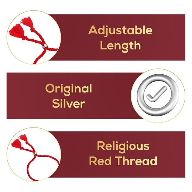 Original Silver Rakhi for Brother | Traditional Design with Adjustable Red Thread | Original Silver Raksha Bandhan Bracelet | Festival Gift for Bhai