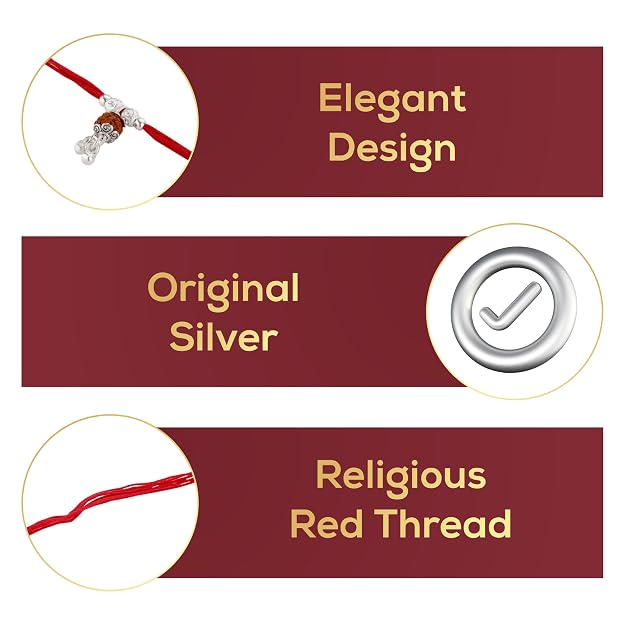 Original Silver Rudraksha Bhabhi(Lumba) Rakhi for Women | Designer Bead Cap & Dangle Lumba Rakhi with Red Sacred Thread | Traditional Rakshabandhan Gift for Bhabhi & Sister-in-Law