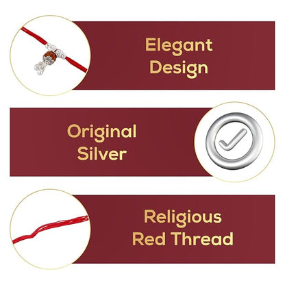 Original Silver Rudraksha Bhabhi(Lumba) Rakhi for Women | Designer Bead Cap & Dangle Lumba Rakhi with Red Sacred Thread | Traditional Rakshabandhan Gift for Bhabhi & Sister-in-Law