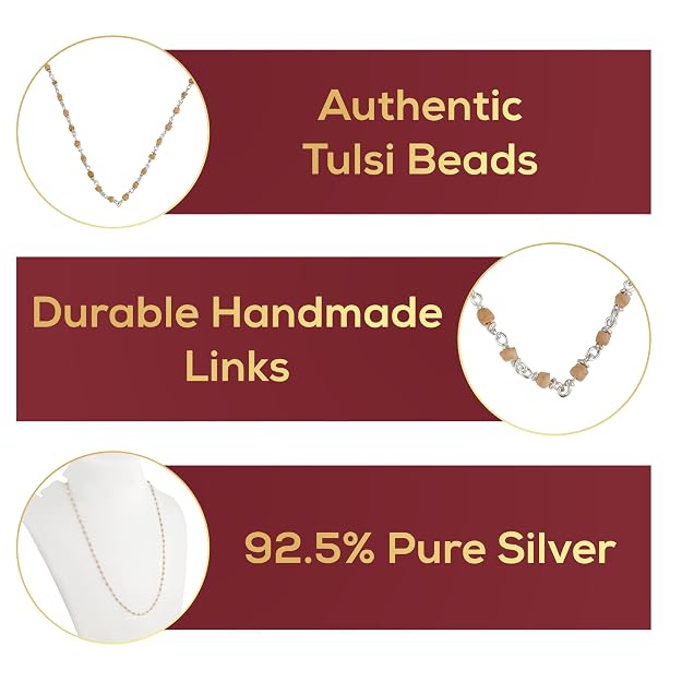 925 Silver Tulsi Beads Mala Chain for Men & Women | 24 Inch | 2 mm Beaded Necklace | Pure Silver Religious Chain | Lightweight Daily Wear | Made in India
