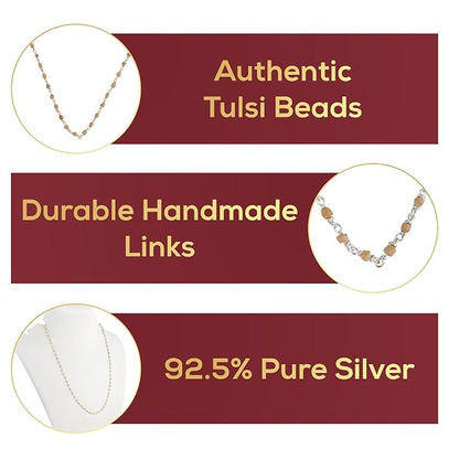 925 Silver Tulsi Beads Mala Chain for Men & Women | 24 Inch | 2 mm Beaded Necklace | Pure Silver Religious Chain | Lightweight Daily Wear | Made in India