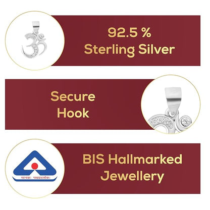 925 Sterling Silver OM Pendant for Men & Women | Cubic Zirconia Studded Om Symbol | BIS Hallmarked | Religious Spiritual Pendant | Daily Wear Jewellery | Made in India