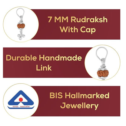 925 Silver Rudraksh Pendant with Hook for Men & Women | Natural 7 MM Rudraksha Bead | Religious Silver Pendant | Lightweight Daily Wear | Pendant with Bead Cap & Dangle