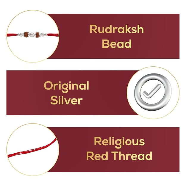 Original Silver Rudraksha Rakhi for Brother | 2 Beads | Red Handwoven Cotton Thread Rakhi | Traditional Raksha Bandhan Bracelet | Spiritual Silver Rakhi Gift