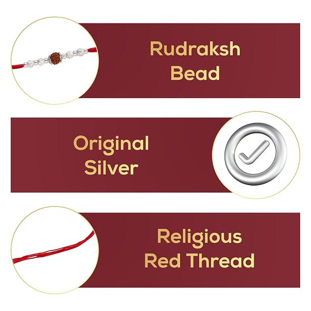 Original Silver Rudraksha Rakhi for Brother | Red Handwoven Cotton Thread Rakhi | Traditional Raksha Bandhan Bracelet | Spiritual Silver Rakhi Gift