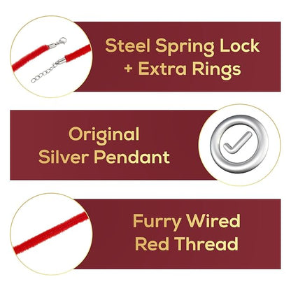 Original Silver Rakhi for Brother | Traditional Designer Raksha Bandhan Bracelet | Premium Soft Furry Wired Red Thread | Adjustable Steel Spring Lock | Festive Gift for Men & Boys
