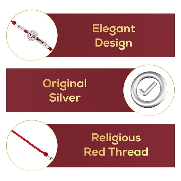 Original Silver Om Rakhi for Brother | Red Handwoven Cotton Thread Rakhi | Traditional Raksha Bandhan Bracelet | Spiritual Silver Rakhi Gift