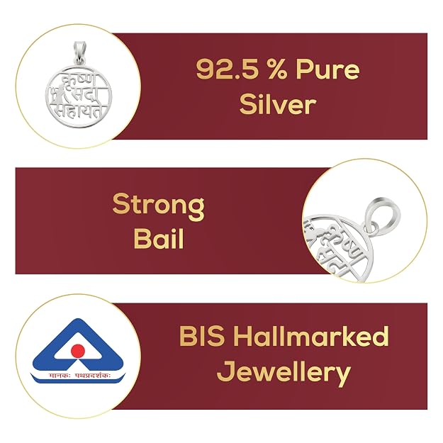 925 Silver Lord Krishna Sada Sahayte Pendant for Men & Women | Religious Round Sanskrit Pendant | Daily Wear Spiritual Jewellery | Gift for Devotees