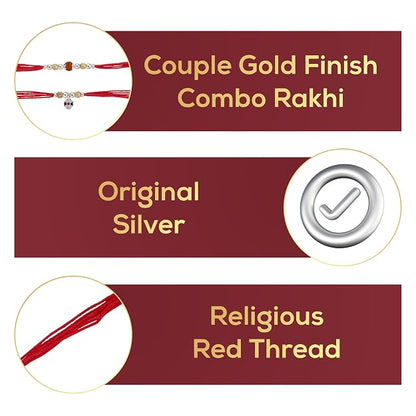 Original Silver Couple Combo Rakhi Set for Bhai & Bhabhi | Rudraksha & Lumba Rakhi | Gold Plated & Silver Beads | Handmade Raksha Bandhan Gift Set