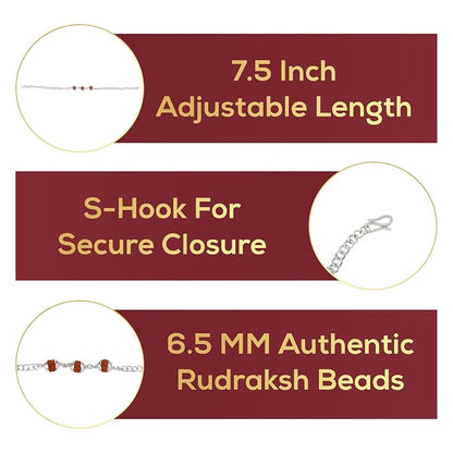 925 Silver 3 Rudraksh Beads Rakhi Bracelet for Men | Adjustable Cable Link Silver Bracelet | Spiritual Raksha Bandhan Gift | Designer Rudraksh Bracelet