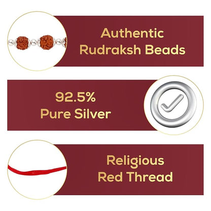 925 Silver Rudraksha Rakhi for Brother | 7.5 MM Bead with Red Thread | Silver Rakhi | Raksha Bandhan Gift for Bhai