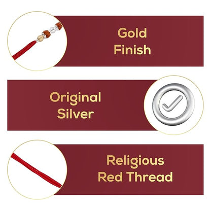 Original Silver 3 Rudraksha Rakhi for Brother | Traditional Red Cotton Thread with Gold Plated Balls & Silver Beads | Spiritual Raksha Bandhan Handmade Rakhi for Men & Boys