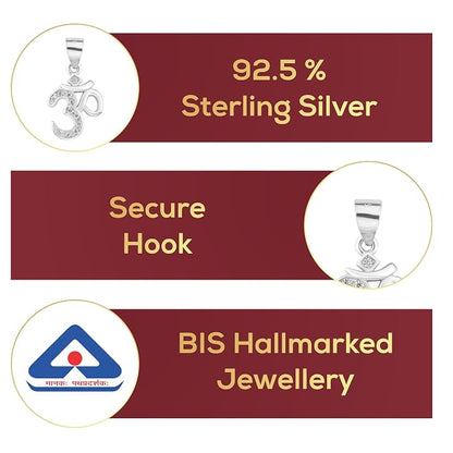 925 Sterling Silver OM Pendant for Men & Women | Cubic Zirconia Studded Om Symbol | BIS Hallmarked | Religious Spiritual Pendant | Daily Wear Jewellery | Made in India