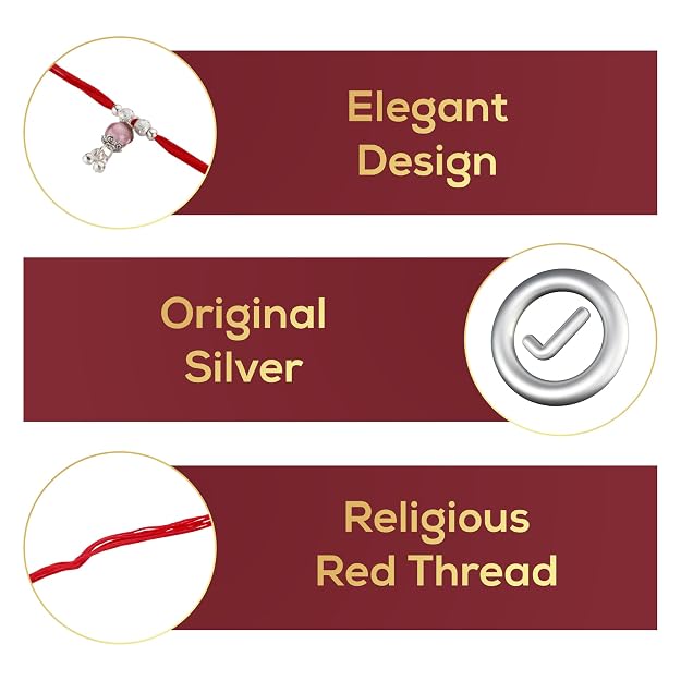 Original Silver Pink Bead Bhabhi(Lumba) Rakhi for Women | Designer Lumba Rakhi with Red Sacred Thread | Traditional Rakshabandhan Gift for Bhabhi & Sister-in-Law