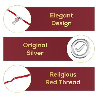 Original Silver Pink Bead Bhabhi(Lumba) Rakhi for Women | Designer Lumba Rakhi with Red Sacred Thread | Traditional Rakshabandhan Gift for Bhabhi & Sister-in-Law