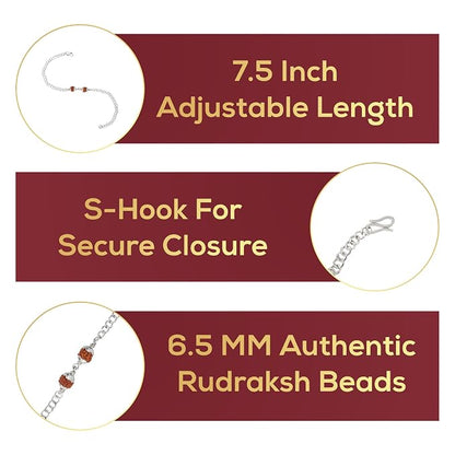 925 Silver 2 Rudraksh Beads Rakhi Bracelet for Men | Adjustable Cable Link Silver Bracelet | Spiritual Raksha Bandhan Gift | Designer Rudraksh Bracelet