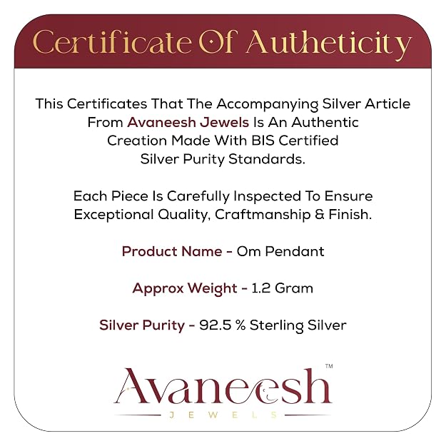 925 Sterling Silver OM Pendant for Men & Women | Cubic Zirconia Studded Om Symbol | BIS Hallmarked | Religious Spiritual Pendant | Daily Wear Jewellery | Made in India