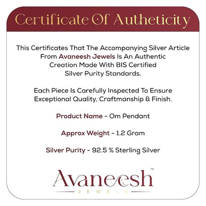 925 Sterling Silver OM Pendant for Men & Women | Cubic Zirconia Studded Om Symbol | BIS Hallmarked | Religious Spiritual Pendant | Daily Wear Jewellery | Made in India