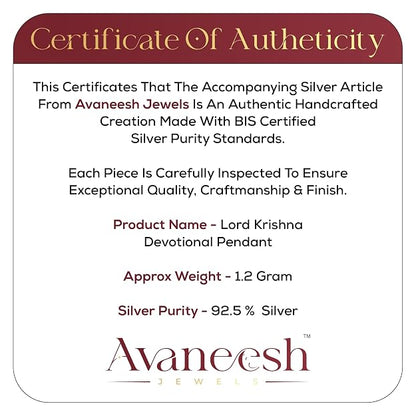 925 Silver Lord Krishna Sada Sahayte Pendant for Men & Women | Religious Round Sanskrit Pendant | Daily Wear Spiritual Jewellery | Gift for Devotees