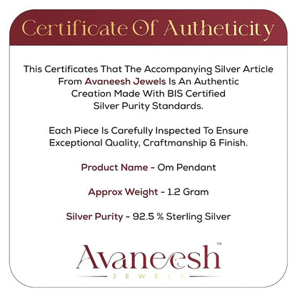 925 Sterling Silver OM Pendant for Men & Women | Cubic Zirconia Studded Om Symbol | BIS Hallmarked | Religious Spiritual Pendant | Daily Wear Jewellery | Made in India