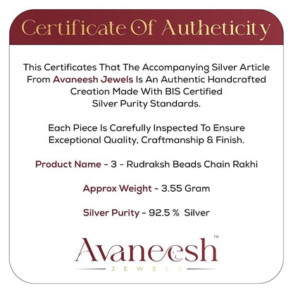 925 Silver 3 Rudraksh Beads Rakhi Bracelet for Men | Adjustable Cable Link Silver Bracelet | Spiritual Raksha Bandhan Gift | Designer Rudraksh Bracelet