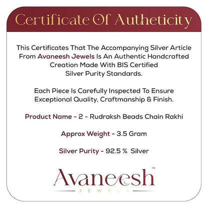 925 Silver 2 Rudraksh Beads Rakhi Bracelet for Men | Adjustable Cable Link Silver Bracelet | Spiritual Raksha Bandhan Gift | Designer Rudraksh Bracelet
