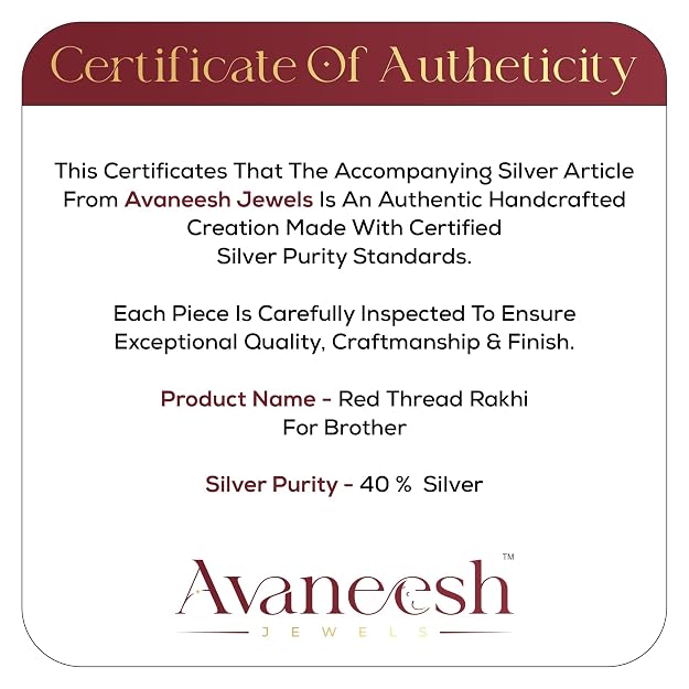 Original Silver Rakhi for Brother | Traditional Design with Adjustable Red Thread | Original Silver Raksha Bandhan Bracelet | Festival Gift for Bhai